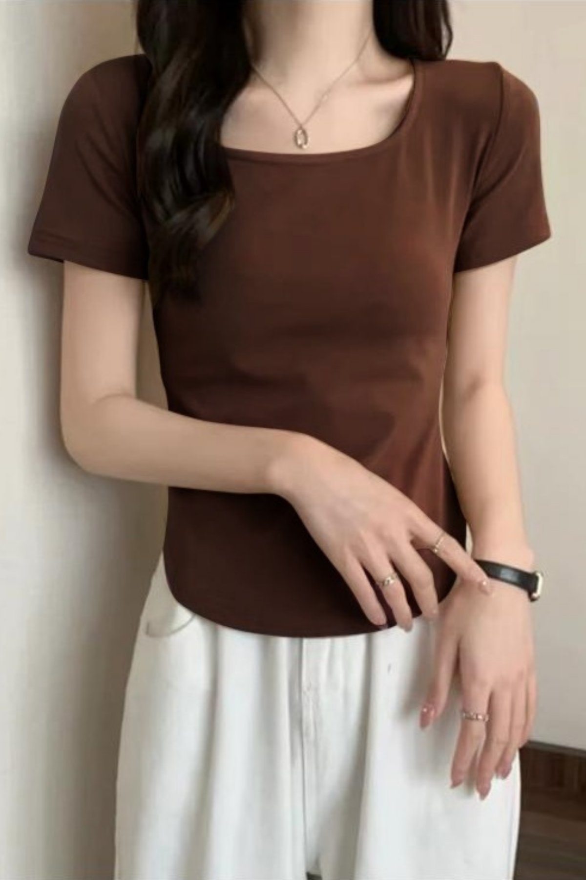 Kahverengi Basic Kısa Kollu Crop