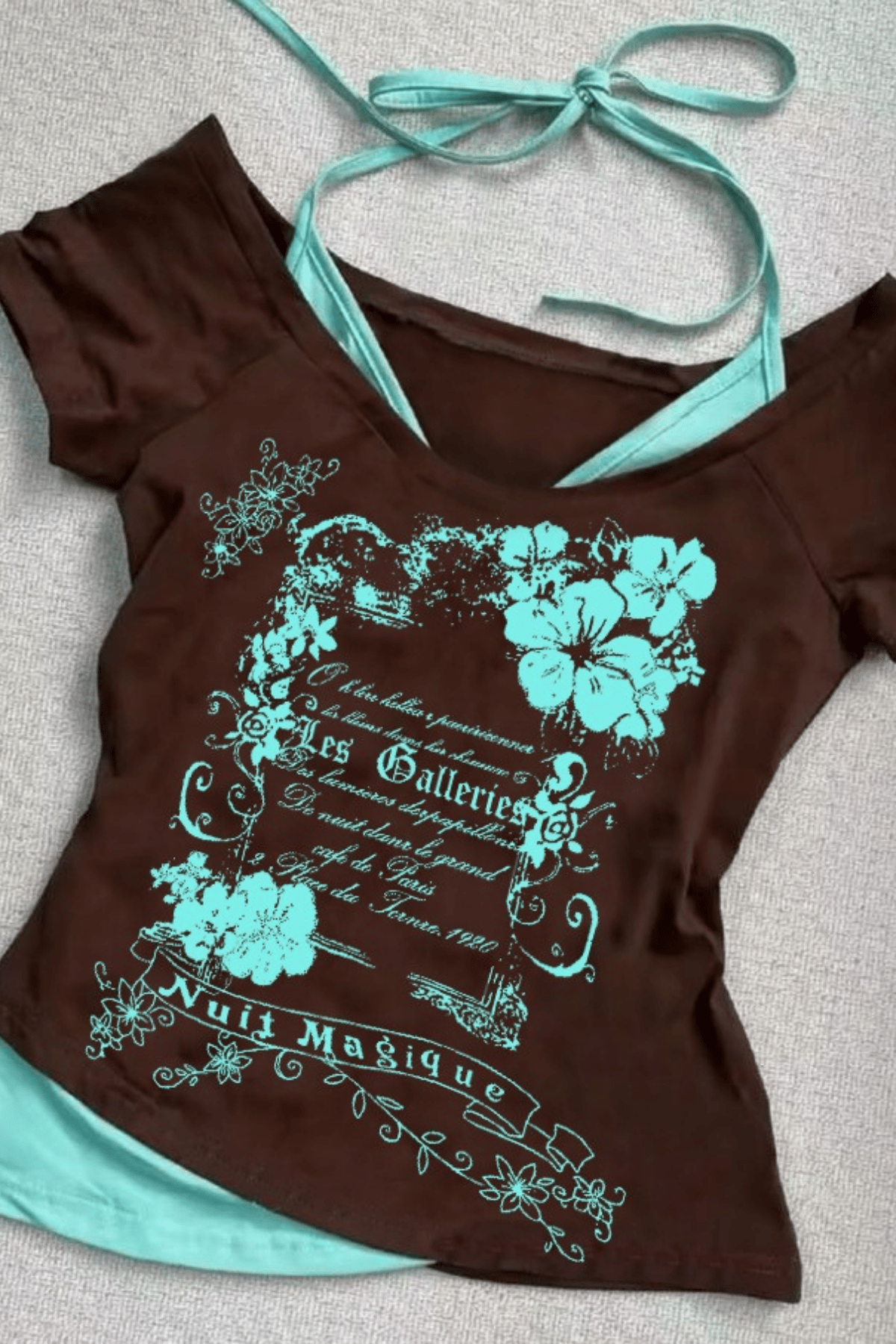 Kahverengi Nuit Magique Madonna Yaka Ek Askılı Kısa Kollu Full Body Crop
