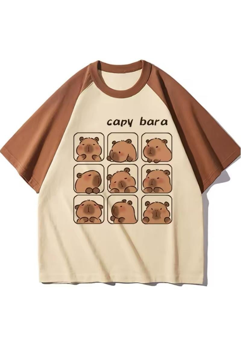 Kahverengi Raglan Capy Bara Cute Faces  Unisex T-shirt