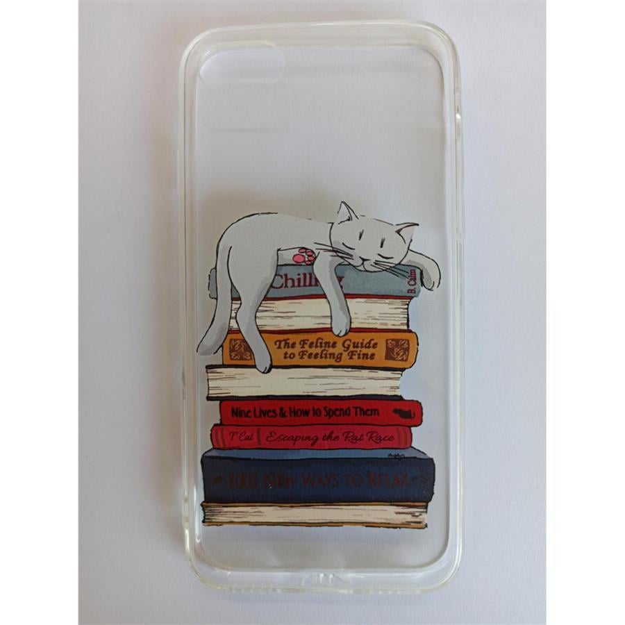 Kitap Üzerinde Uzanan Kedi Şeffaf İphone Telefon Kılıfları
