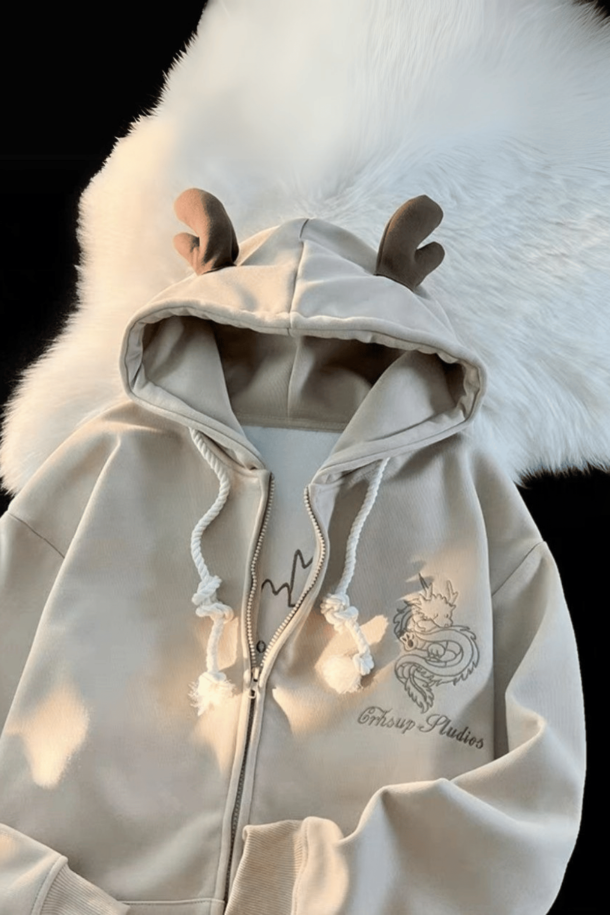 Krem Dragon Baby Kapüşonlu Sweatshirt
