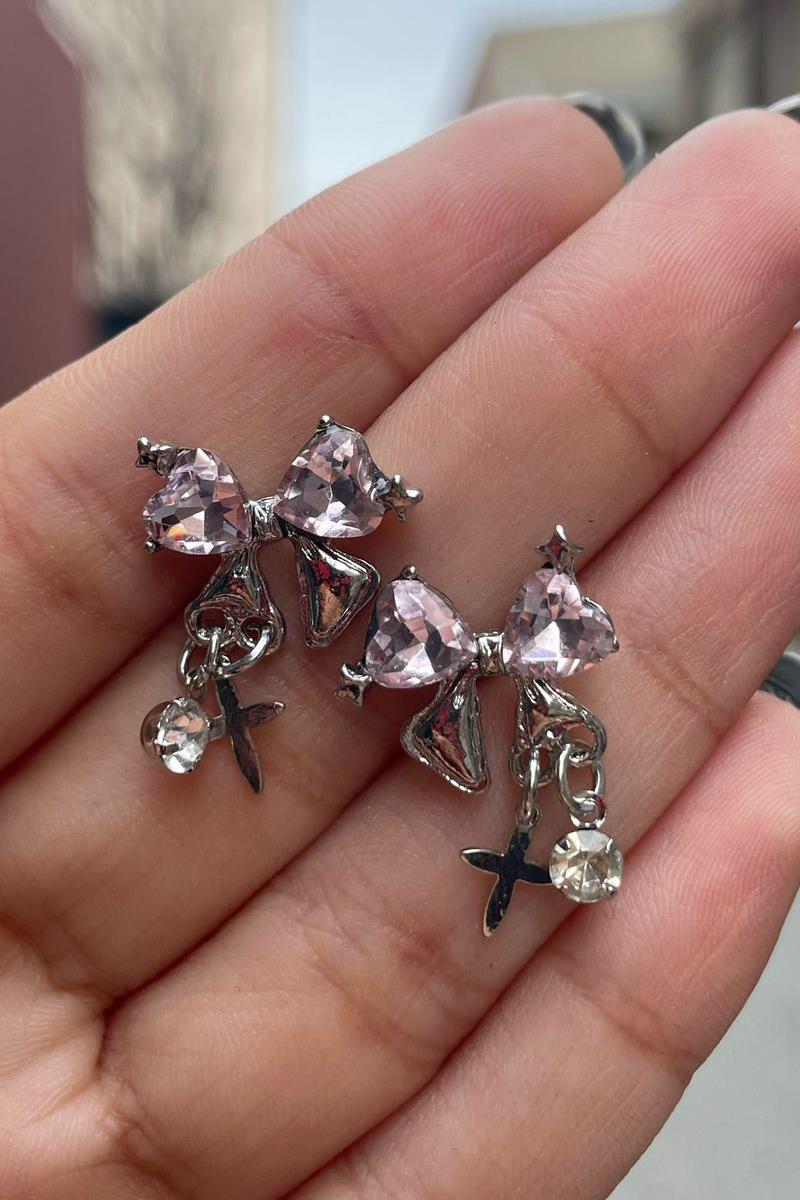 Kristal Lolita Style Fiyonk Minik Haçlı küpe