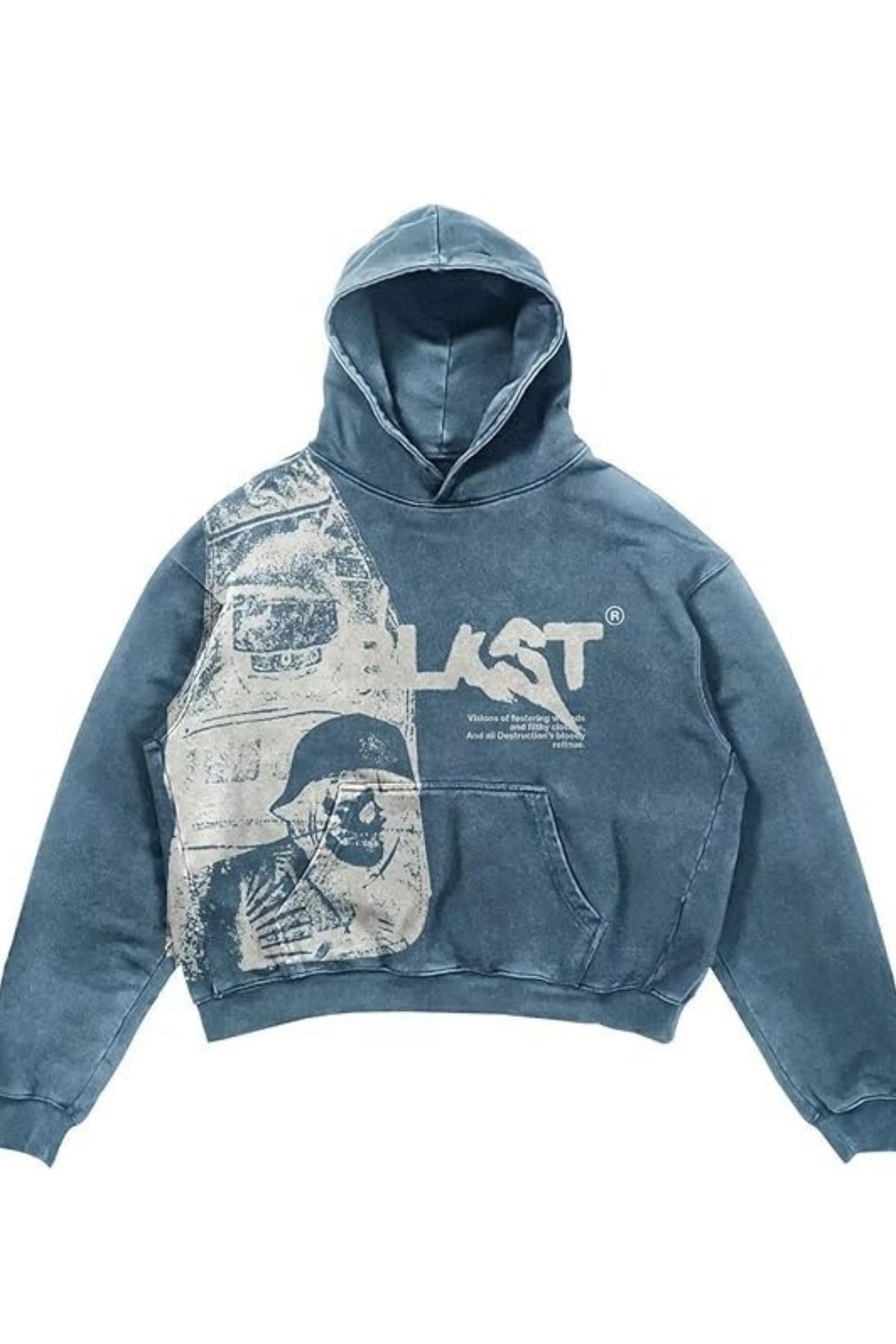 Mavi Ghost Blast Yıkamalı Kumaş Kapüşonlu Sweatshirt