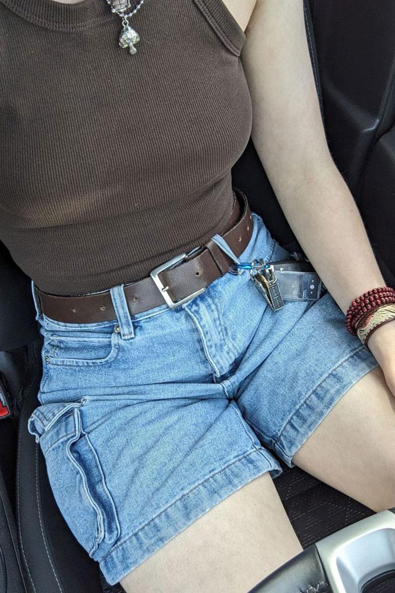 Mavi Yan cepli Kot Mini Şort