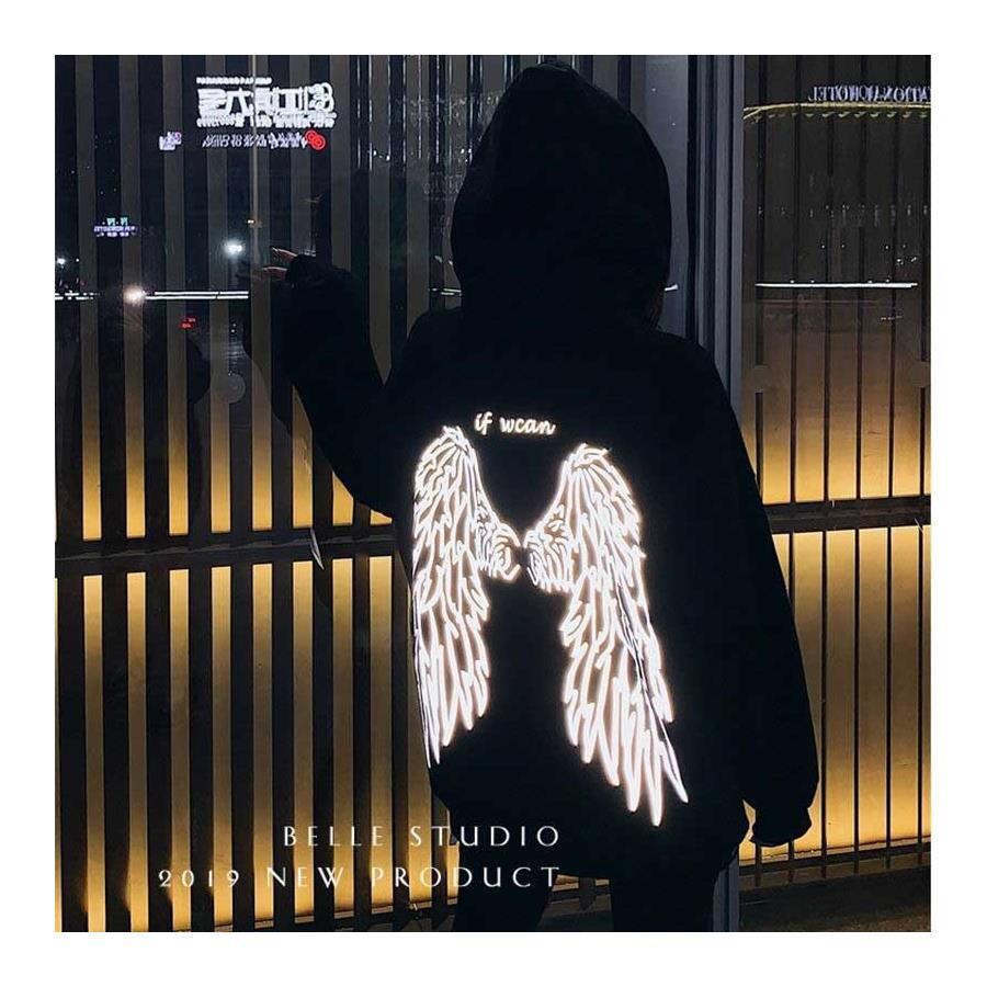 Melek Kanatlı Reflektör Baskı (Unisex) Kapüşonlu Sweatshirt