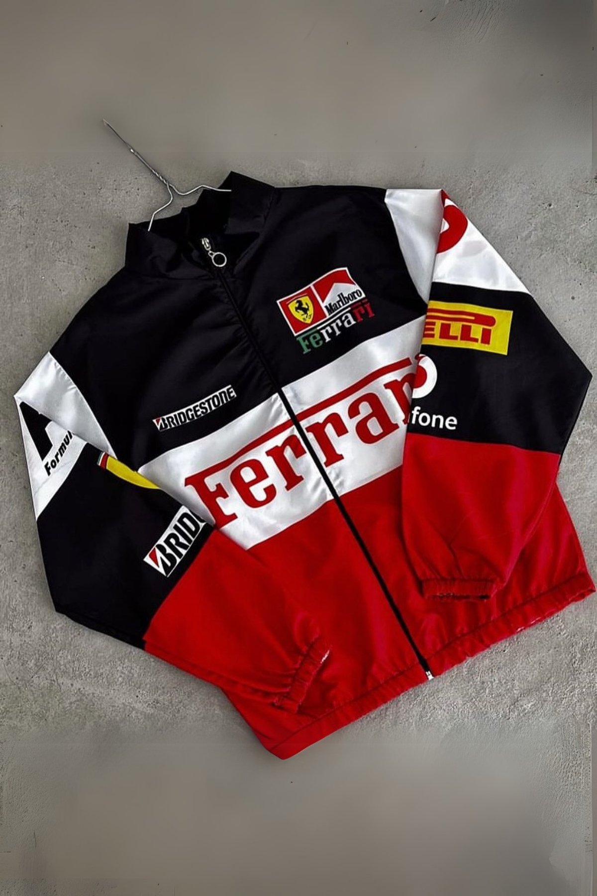 Parçalı Ferrari F1 Retro Paraşüt Bomber Ceket