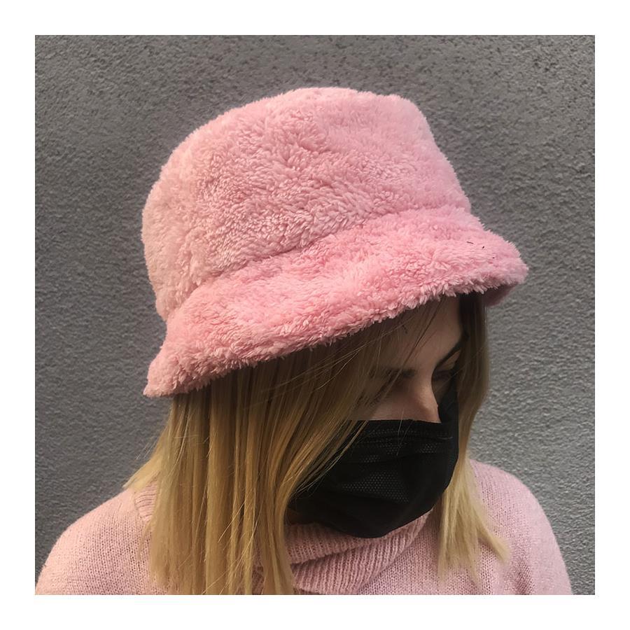 Peluş Toz Pembe Renk Bucket Şapka