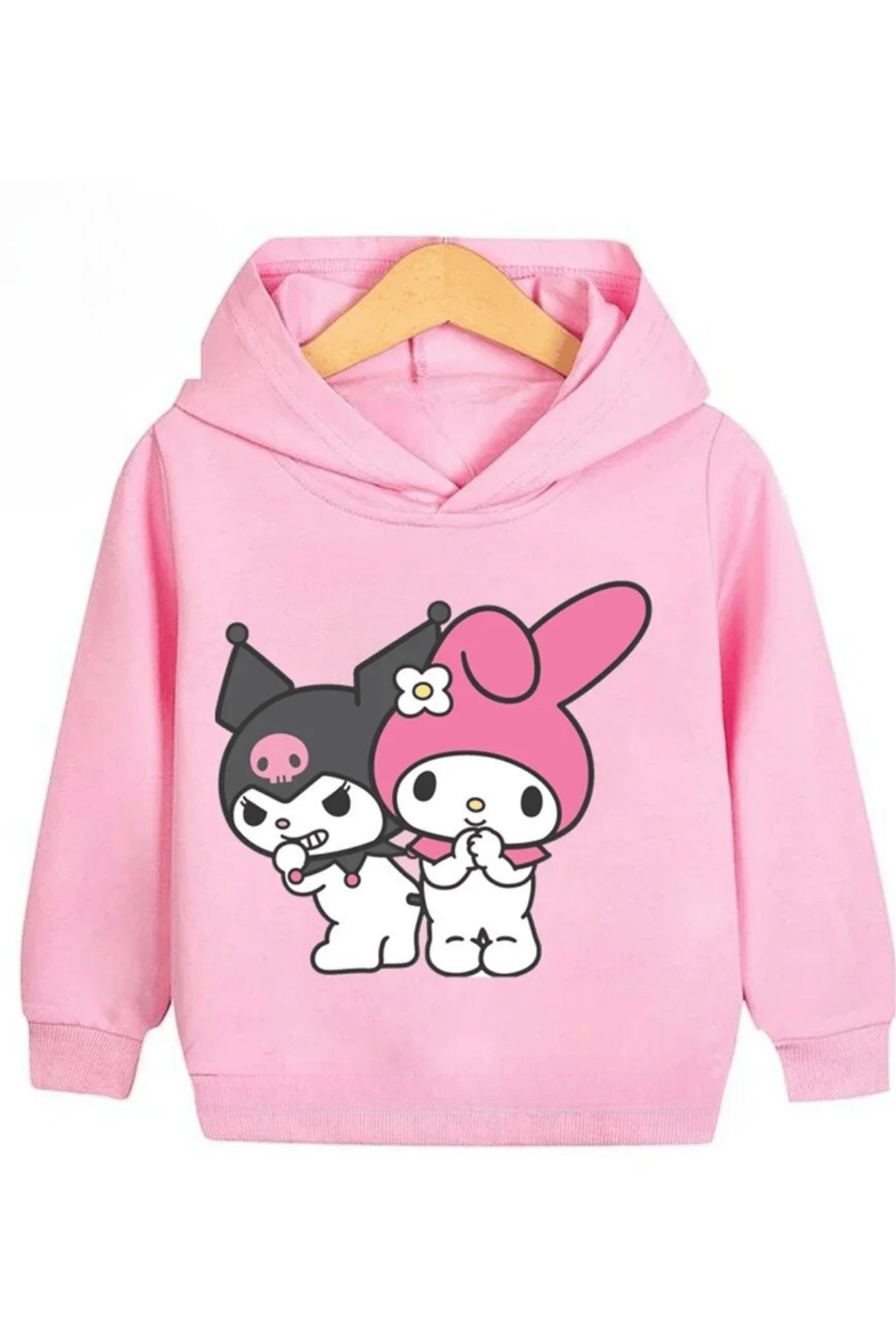 Pembe Anime Kuromi & Melody Kapüşonlu Sweatshirt