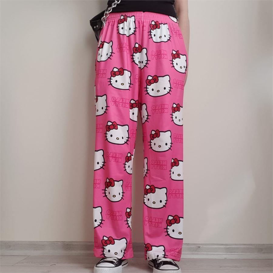 Pembe Hello Kitty Face Kolaj (Unisex)  Pijama Altı