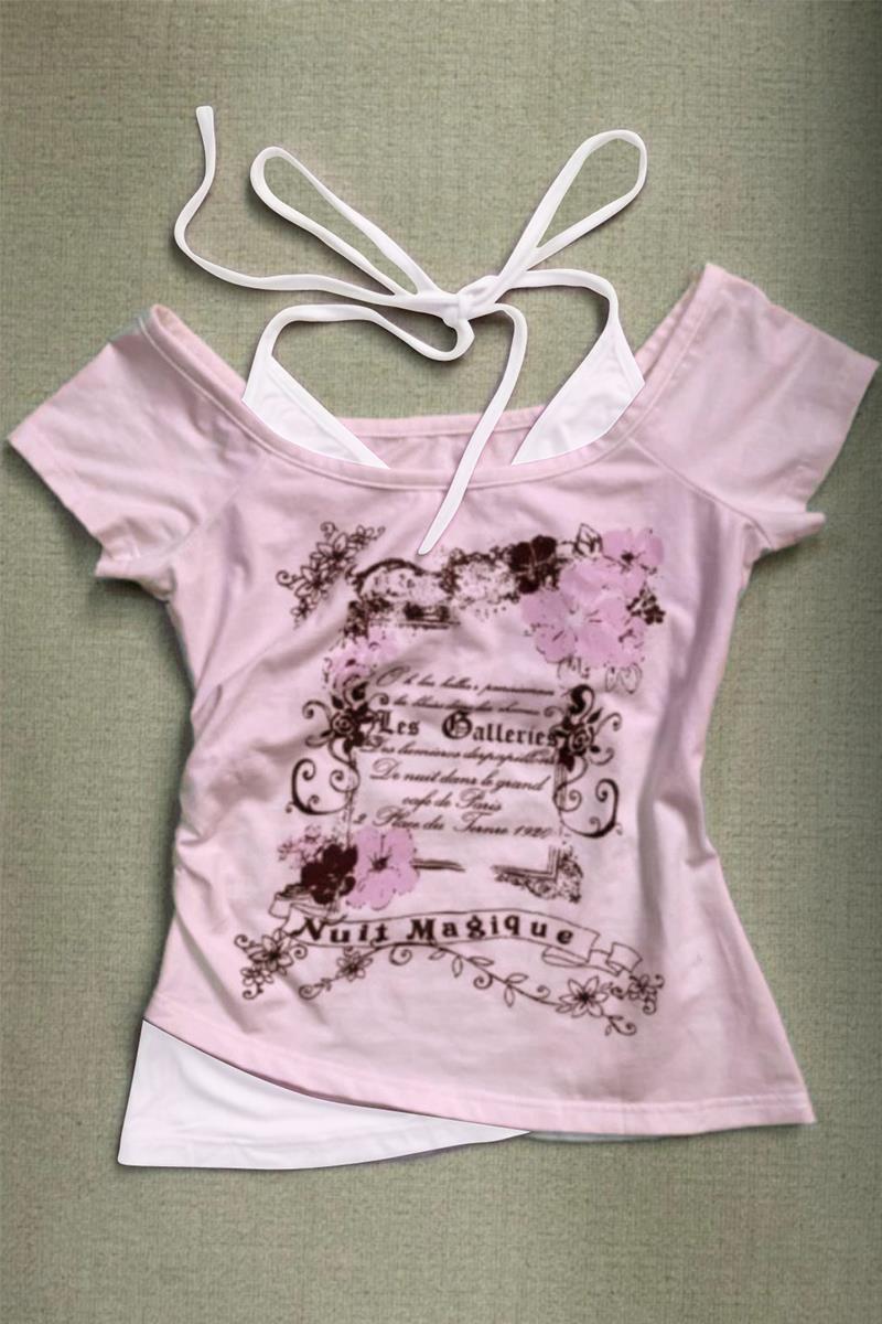 Pembe Nuit Magique Madonna Yaka Ek Askılı Kısa Kollu Full Body Crop