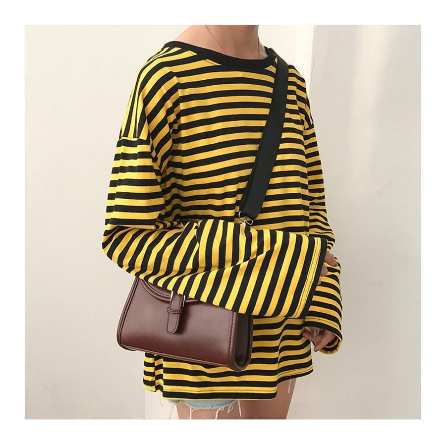 Sarı - Siyah Çizgili Oversize (Unisex) Uzun Kollu