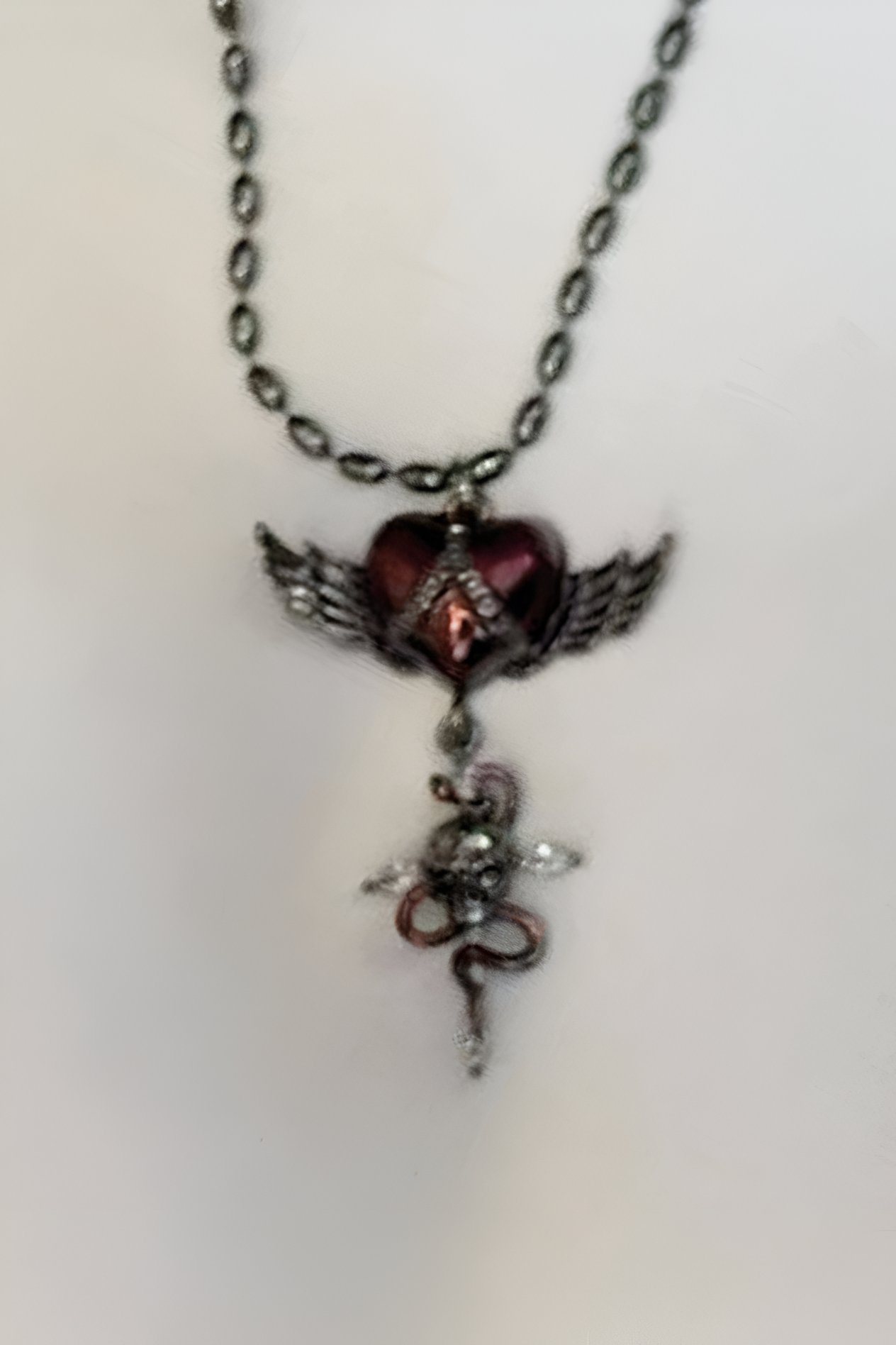 Silver Red Heart Snake Skull Gothic Kolye
