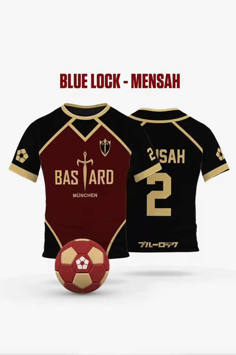Siyah Bordo Anime Blue Lock 2 Mensah Forma Unisex T-shirt
