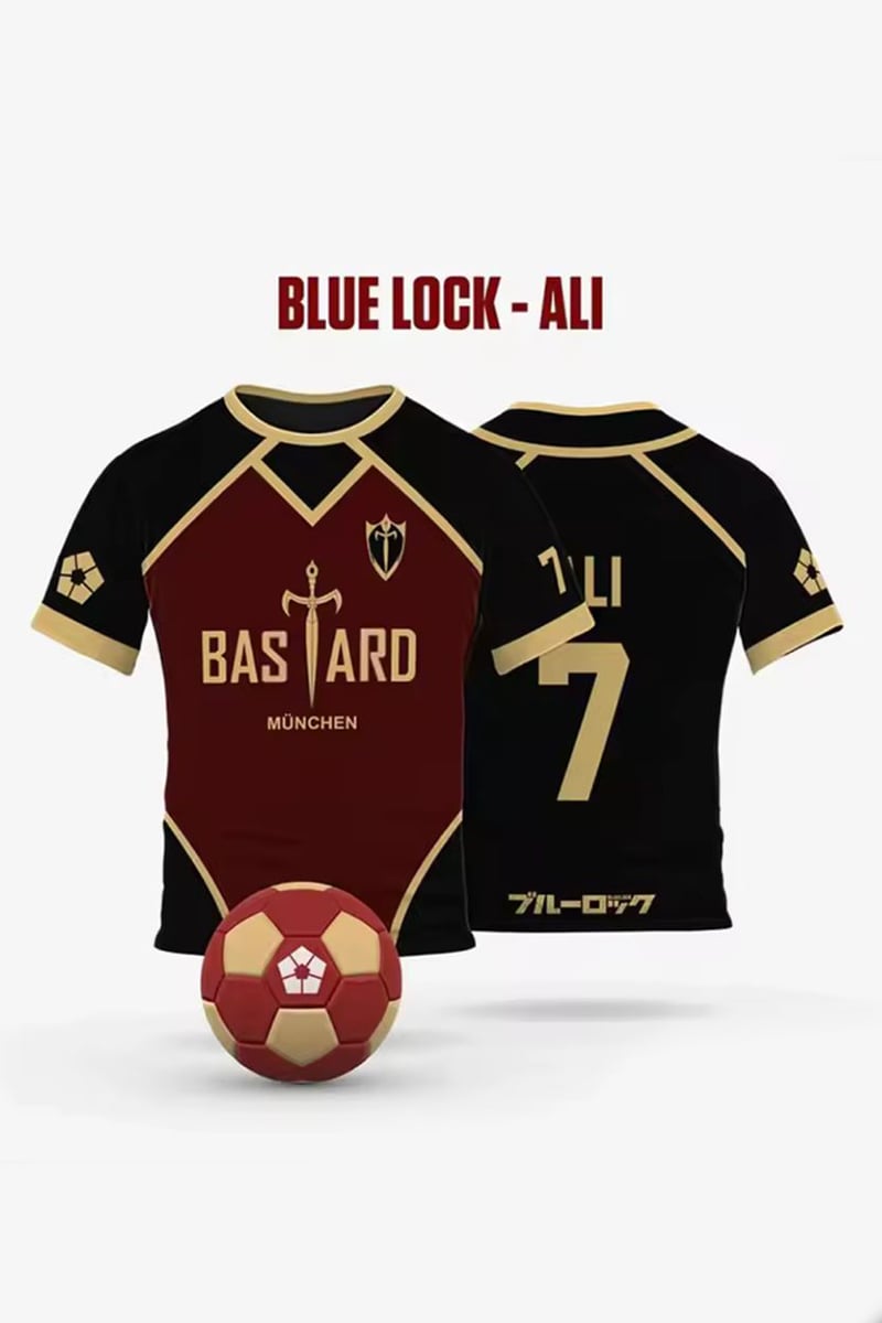 Siyah Bordo Anime Blue Lock 7 Ali Forma Unisex T-shirt