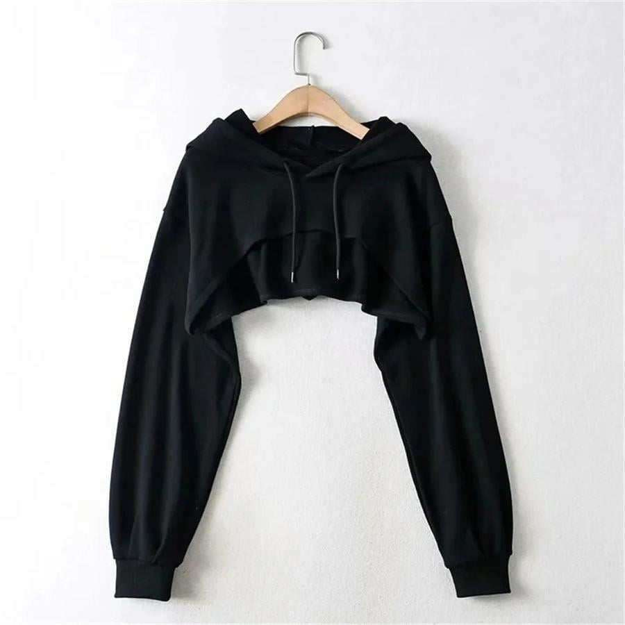 Siyah Crop Bolero Kapüşonlu Sweatshirt