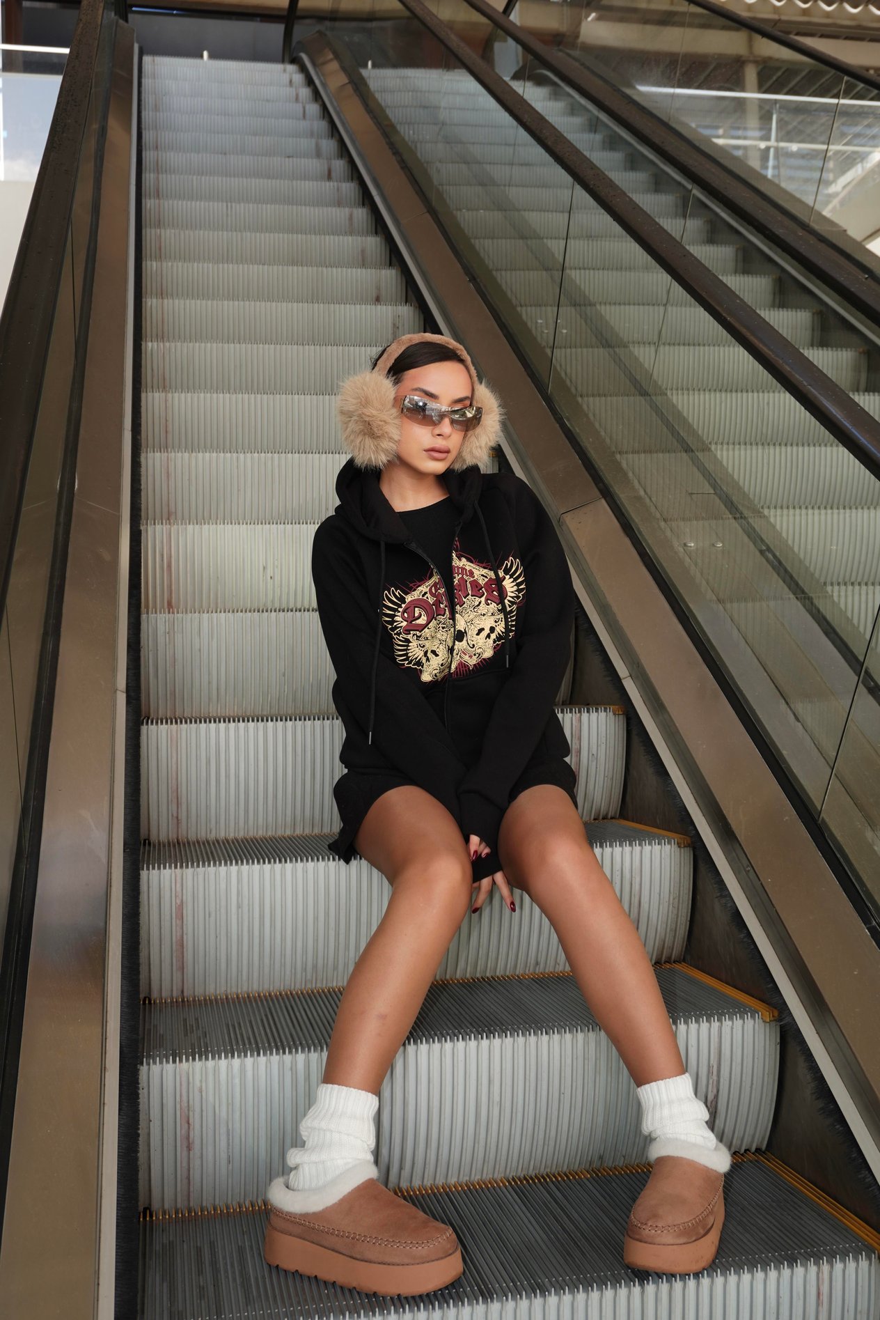 Siyah Gennine Dicries Skulls Kapüşonlu Sweatshirt