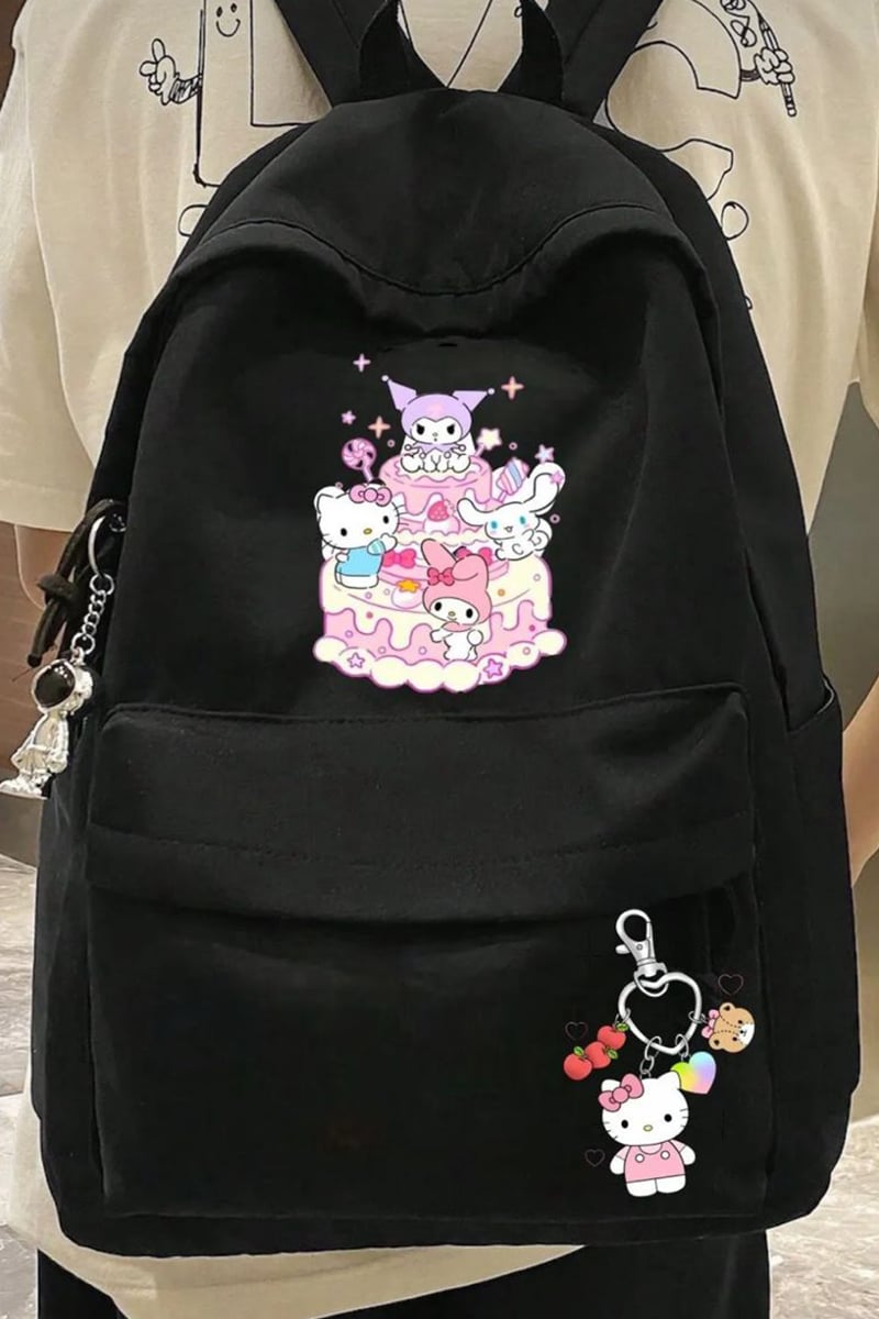 Siyah Hello Kitty Kuromi Cake Okul Sırt Çantası