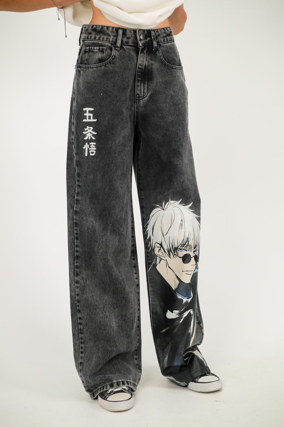 Siyah Jean Jujutsu Kiasen Satoru Gojo Baggy Kot Pantolon