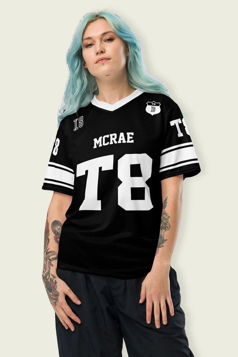 Siyah MCRAE T8 Number V Yaka Forma Unisex T-shirt