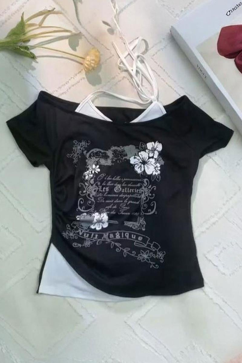 Siyah Nuit Magique Madonna Yaka Ek Askılı Kısa Kollu Full Body Crop