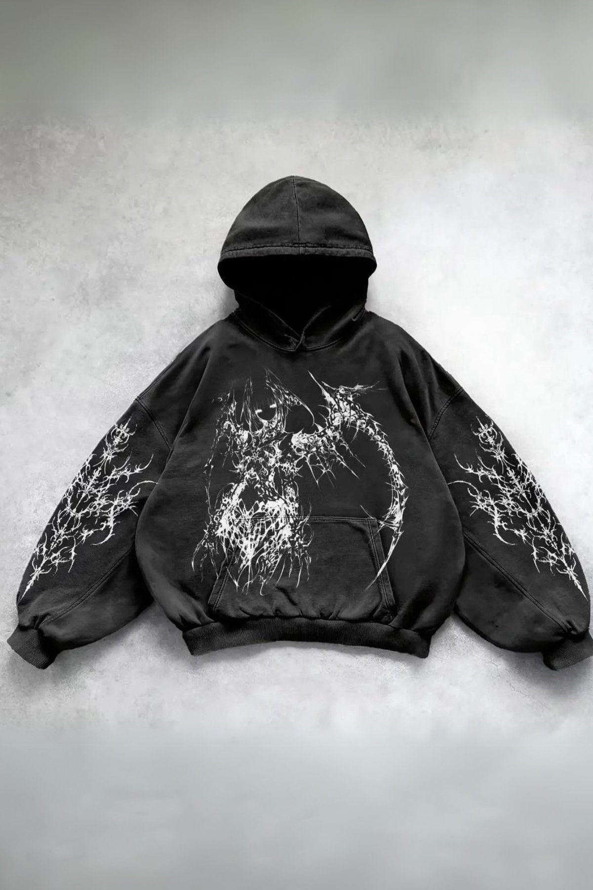 Siyah Punk Gothic Sickle Kapüşonlu Sweatshirt