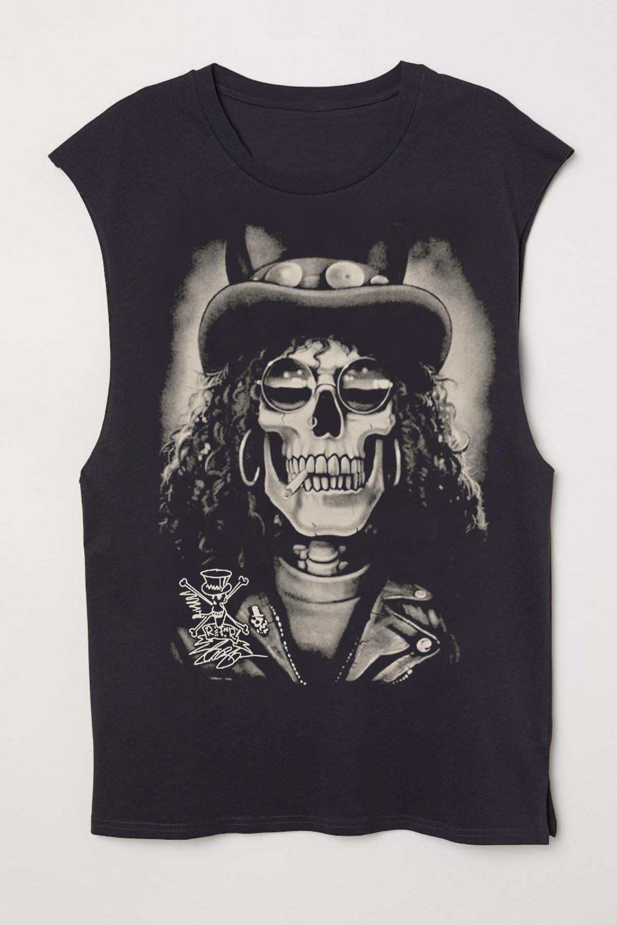 Siyah Slash Skull Kolsuz Unisex T-shirt