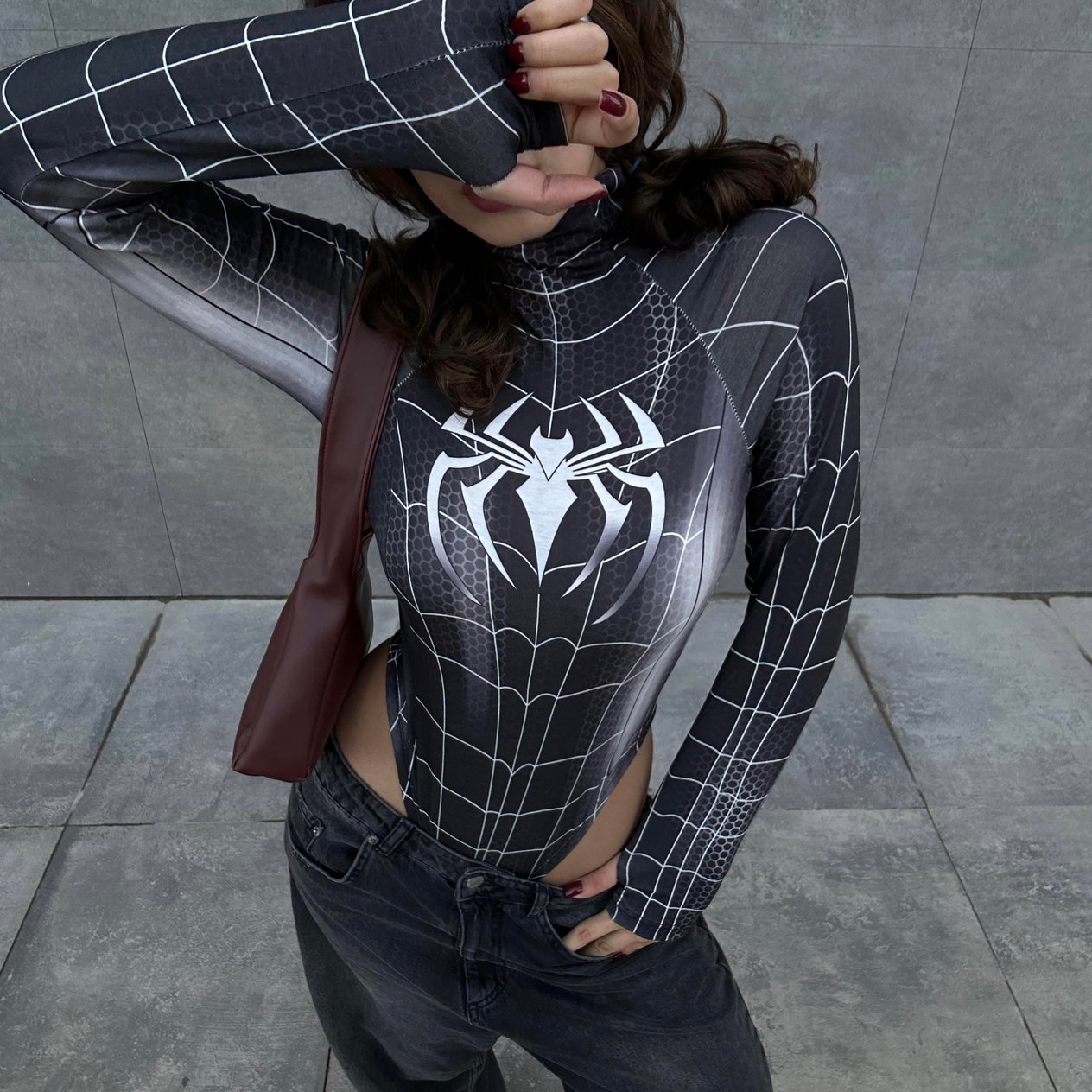 Siyah Spider Çıtçıtlı Uzun Kollu Body