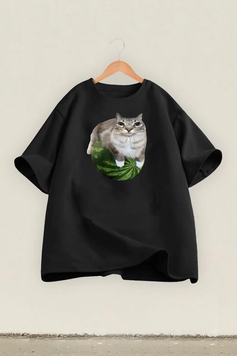 Siyah Watermelon Cat Unisex T-shirt