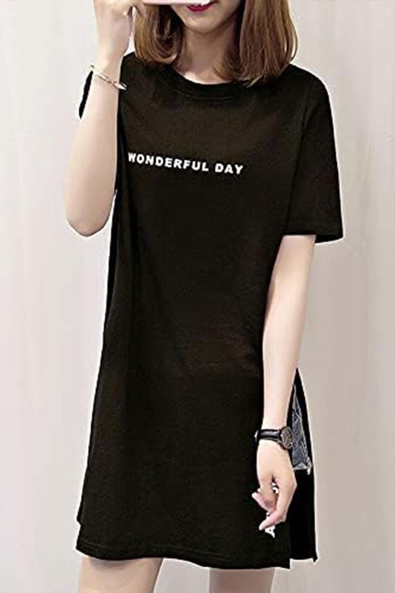 Siyah Wonderful Day Yırtmaçlı Tunik T-shirt