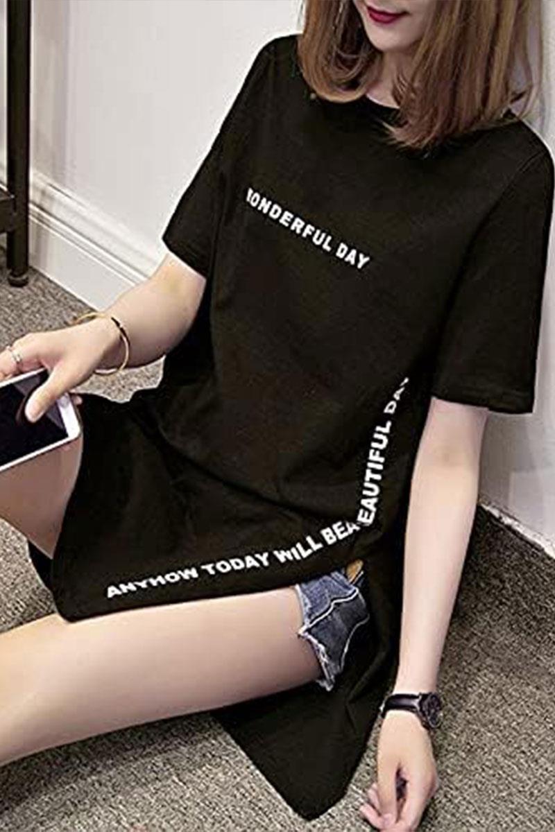 Siyah Wonderful Day Yırtmaçlı Tunik T-shirt