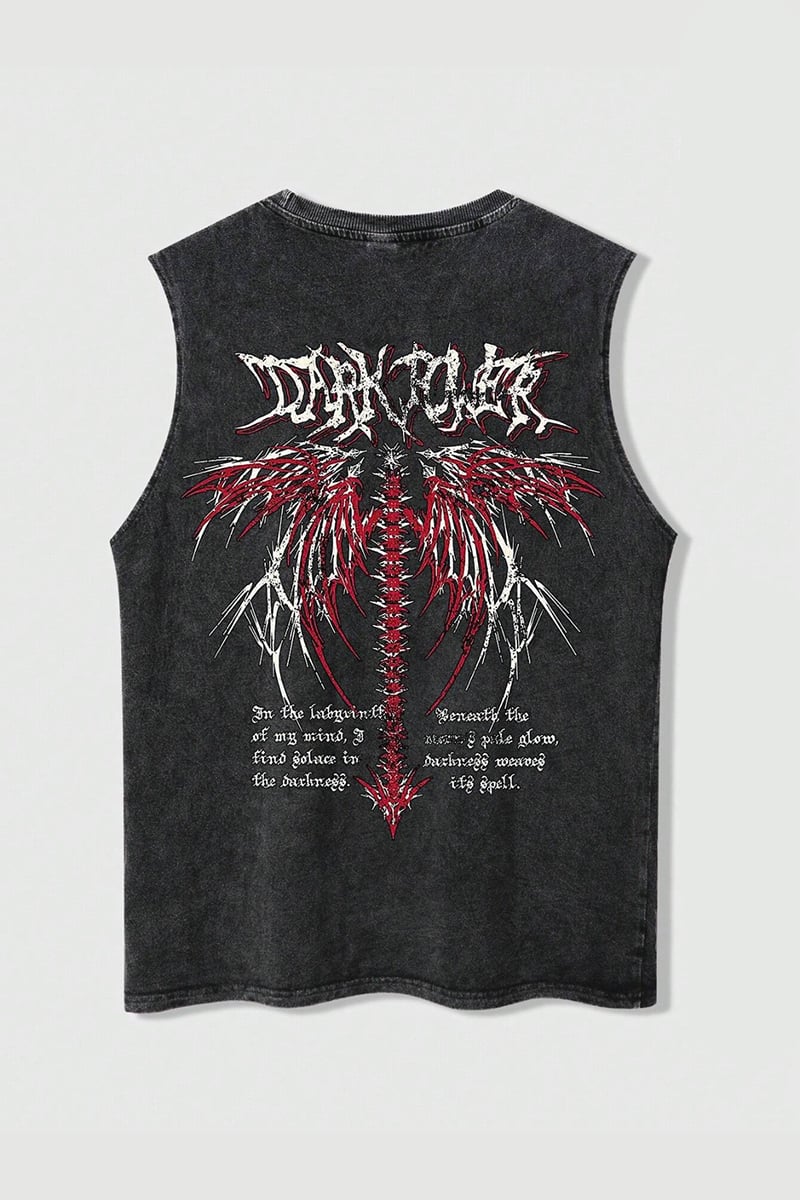 Siyah Yıkamalı Dark Power Koluz Unisex T-shirt