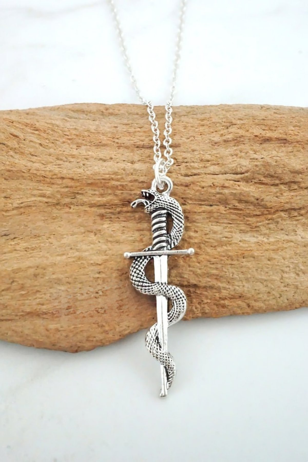 Sword & Snake Gothic Silver Kolye