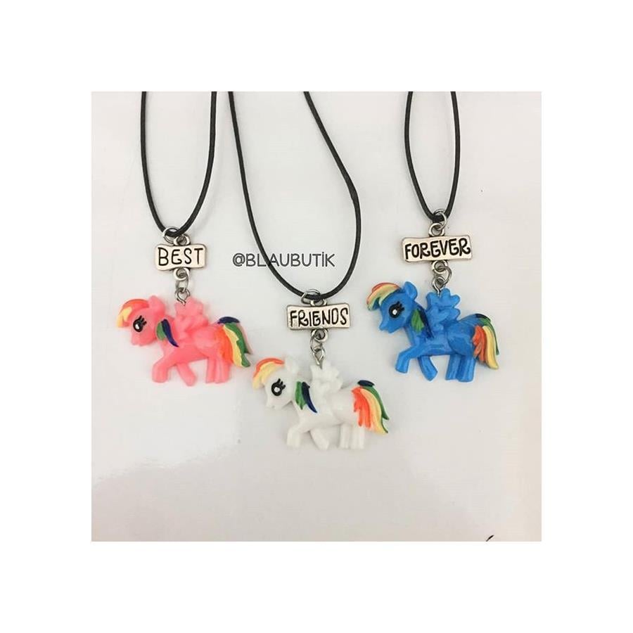 Unicorn Pembe, Beyaz,Mavi Bff Üçlü Kolye