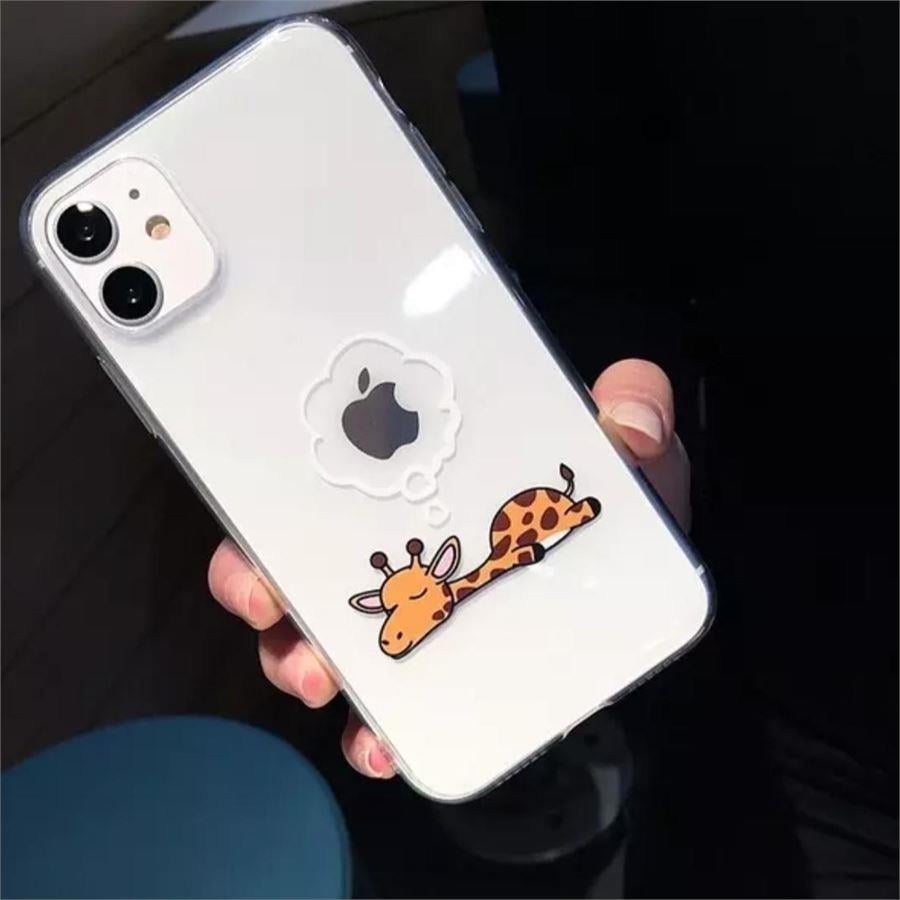 Uykucu Zürafa Şeffaf İphone Telefon Kılıfları