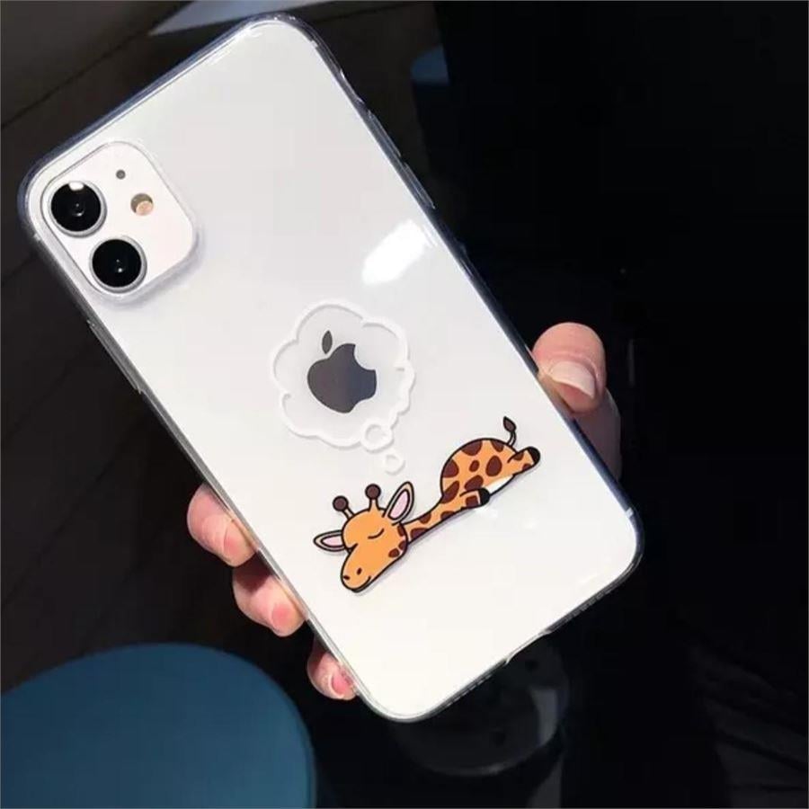 Uykucu Zürafa Şeffaf İphone Telefon Kılıfları