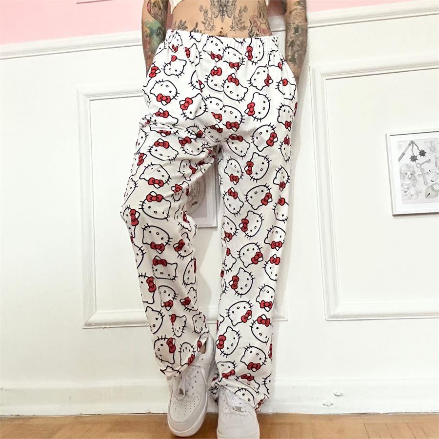 Yeni Beyaz Hello Kitty Kolaj İnce Rahat (Unisex) Eşofman