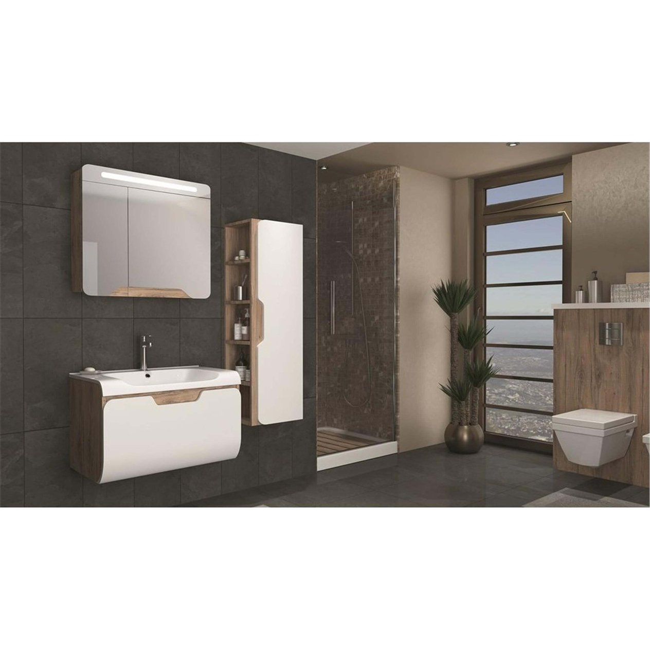 Aquanil Dorado Beyaz 80 cm Tales Banyo Dolabı Takımı (41200020028)