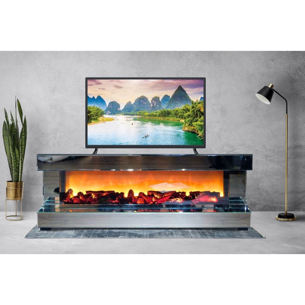 Aynalı 160 cm Şömineli Televizyon Ünitesi (AFX.160)