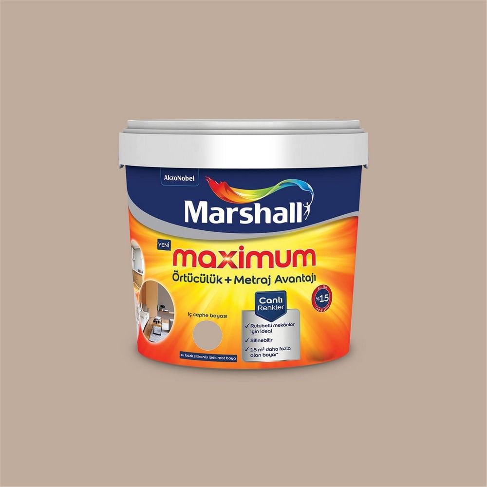 Marshall 00YY 44/107 2,5 Litre Maximum Su Bazlı Silikonlu İpek Mat İç Cephe Boyası (MARSHALL.5309483)