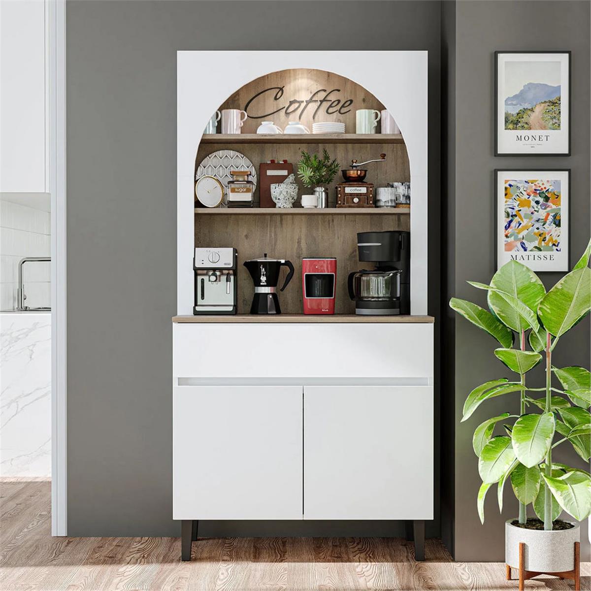 Room Art Atlas Çam Beyaz Venedik Kahve Köşesi Çok Amaçlı Dolap (RoomArt.2804)