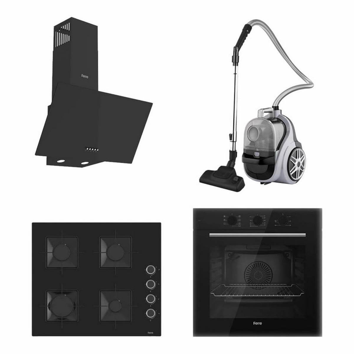 Ferre Siyah Cam Ankastre Set + Regal Toz Torbasız Süpürge