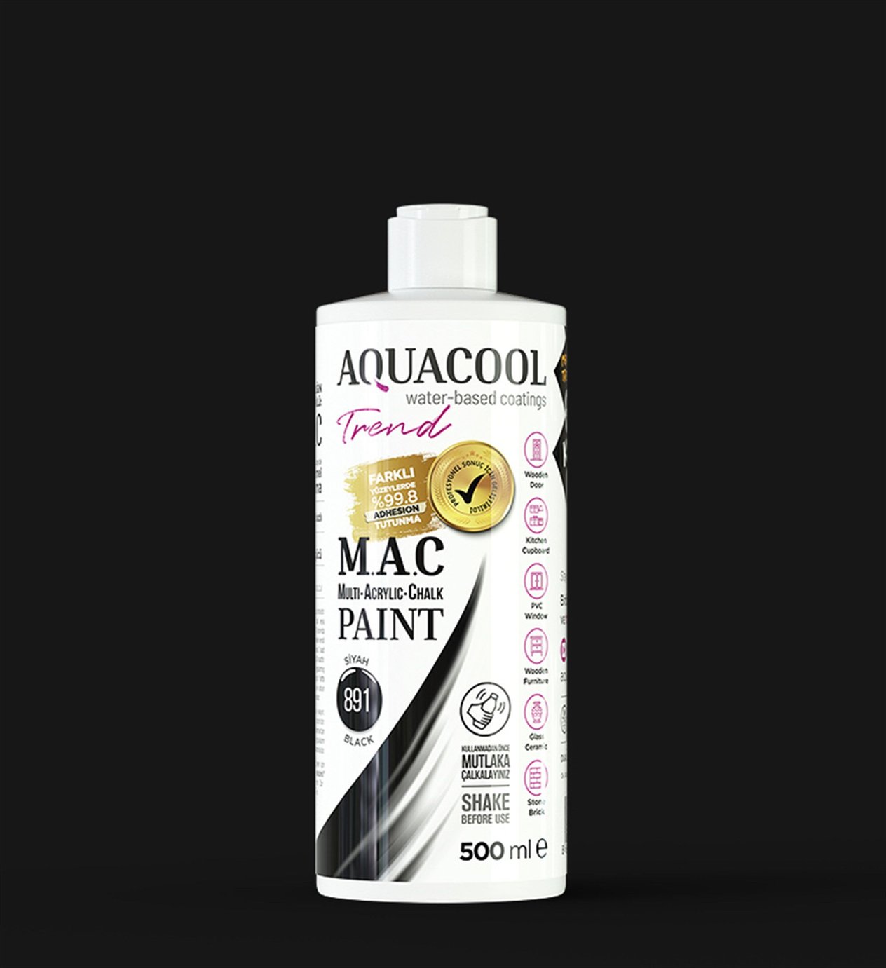 Aqua Cool Siyah 500 Ml. Trend Mac Hobi Boyası (T-0891/0,50)