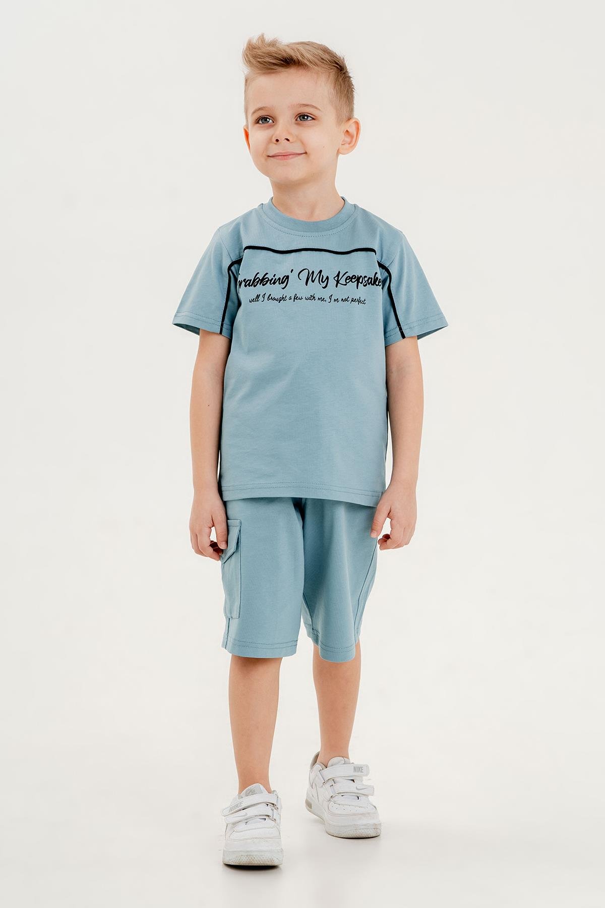 HLK506070185 MaviBarkod Kids %100 Pamuk İkili Takım T-shirt ve şort Erkek Çocuk HLK506070185 Mavi