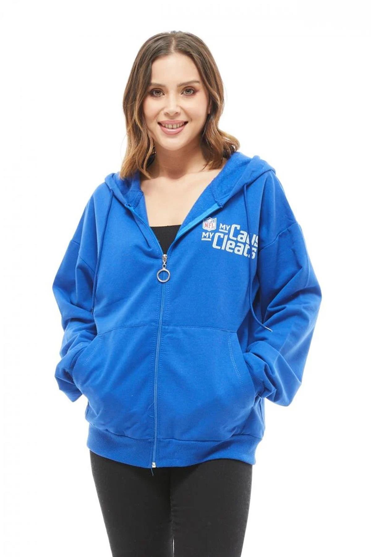 ZN5025 SaksGo Veform Kanguru Cep Fermuarlı Kadın Sweatshirt Saks ZN5025