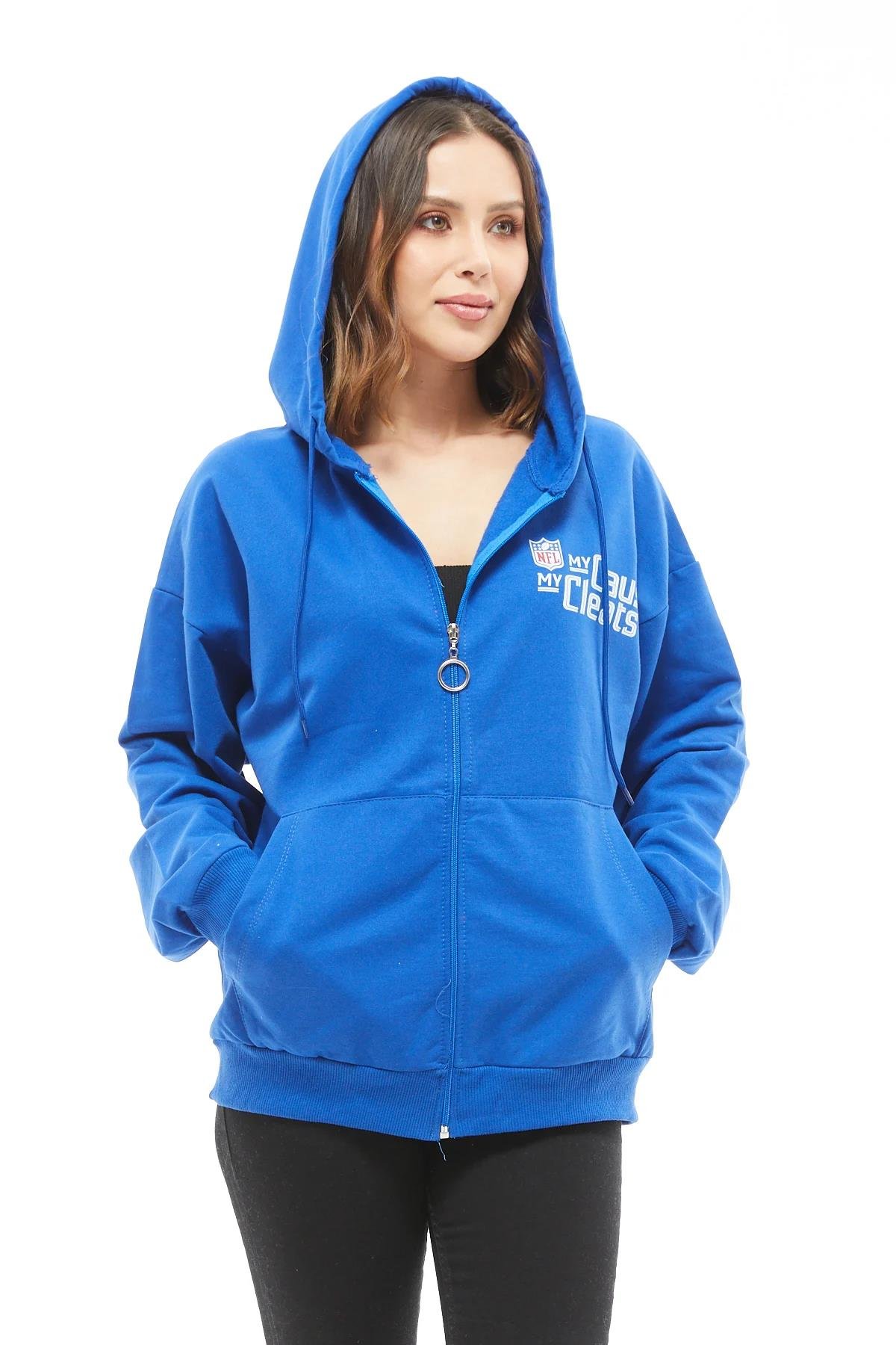 ZN5025 SaksGo Veform Kanguru Cep Fermuarlı Kadın Sweatshirt Saks ZN5025