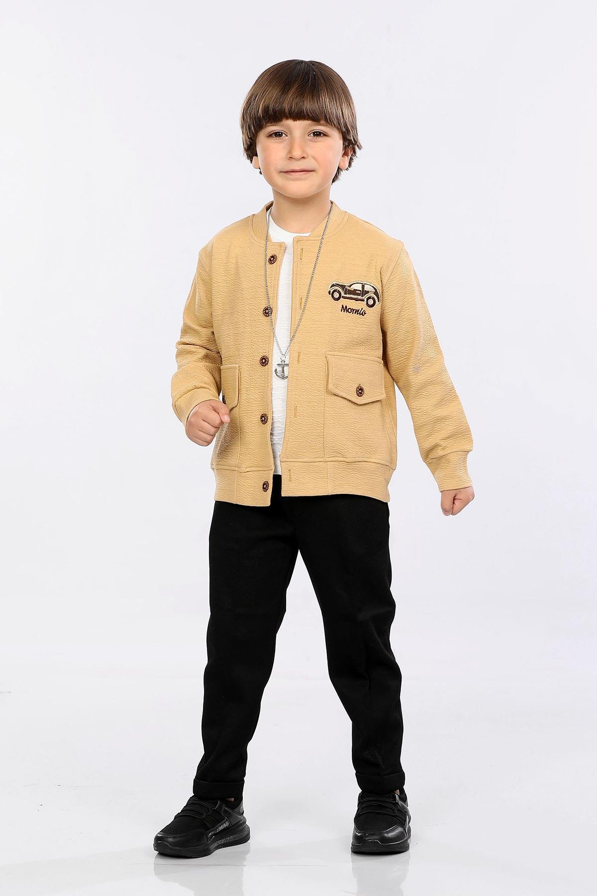 VF24KMR51107 BejMornio Erkek Çocuk Ceket-T-shirt ve Pantolonlu 3 lü Takım VF24KMR51107 Bej