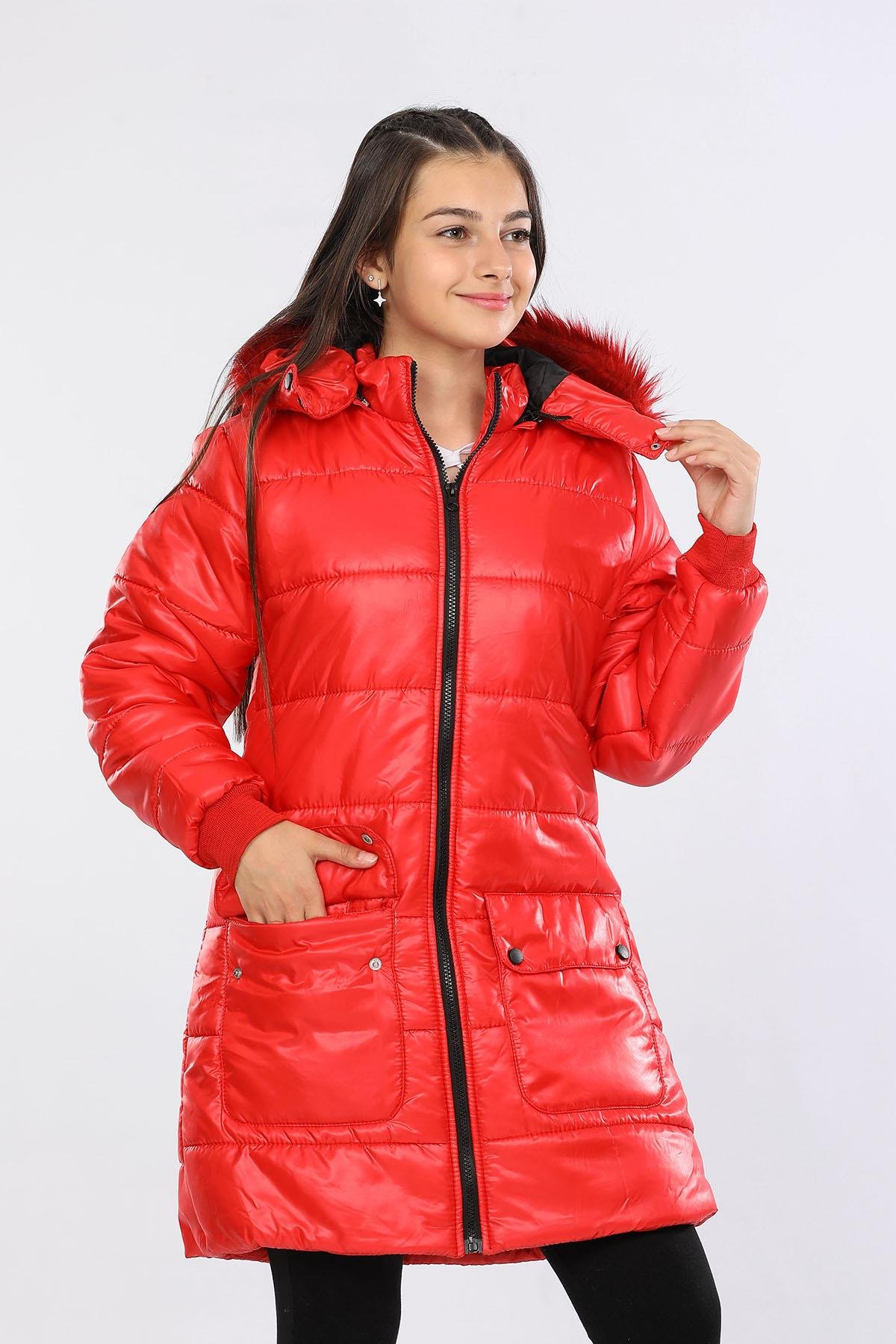 AVM151VF KırmızıVeform İçi Kürklü Çıkarılabilir Kapişonlu Su ve Rüzgar Geçirmez Çocuk Montu AVM151VF Kırmızı