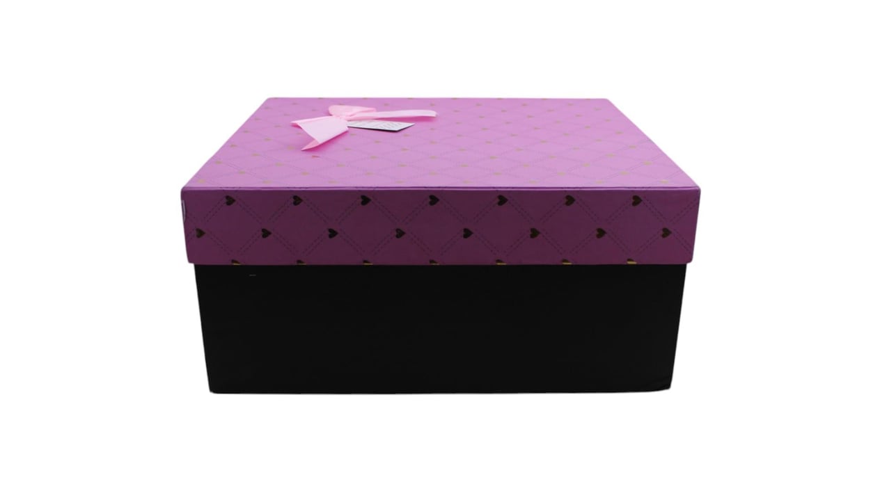 Kurdeleli Pembe Kalp Desenli Hediye Kutusu 32.5x27.5x10.5 