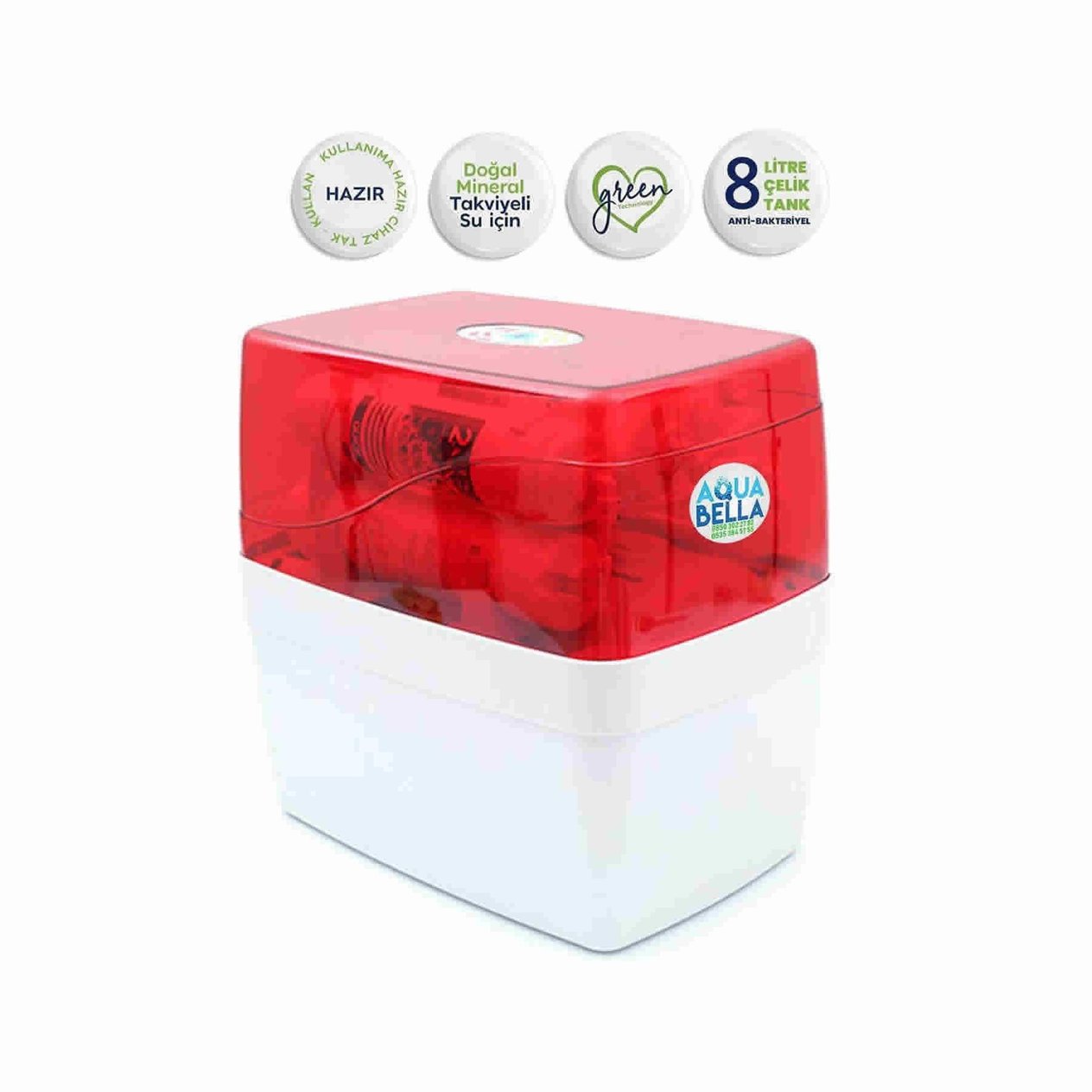 AQUA BELLA Agena Plus 8 LT Metal Tanklı Antibacteriyel Su Arıtma Cihazı RED