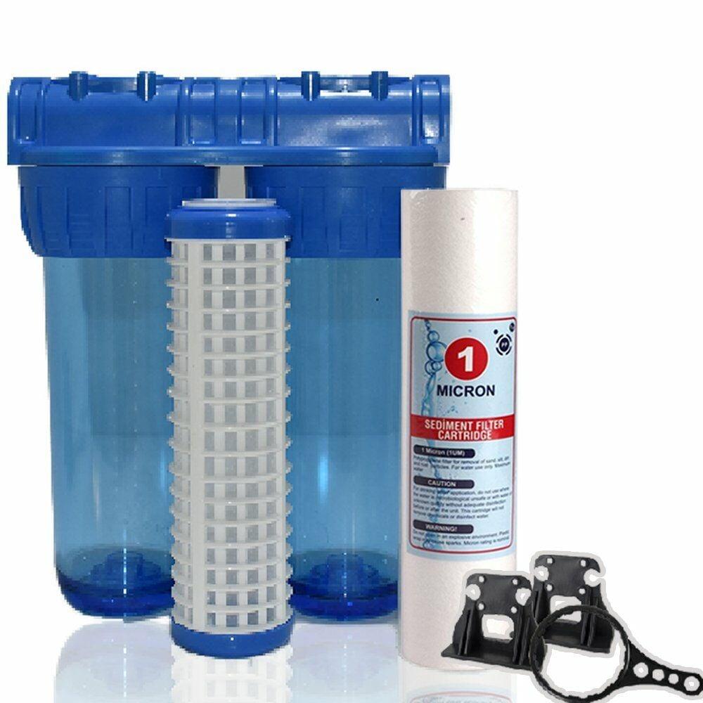 Daire Bina Sayaç Girişi 2 Aşama Su Arıtma Cihazı (Pas , Toz Tortu Önleyici Mini Yumuşatma Sistemi (Yıkanabilir – 1 Mikron Sediment)